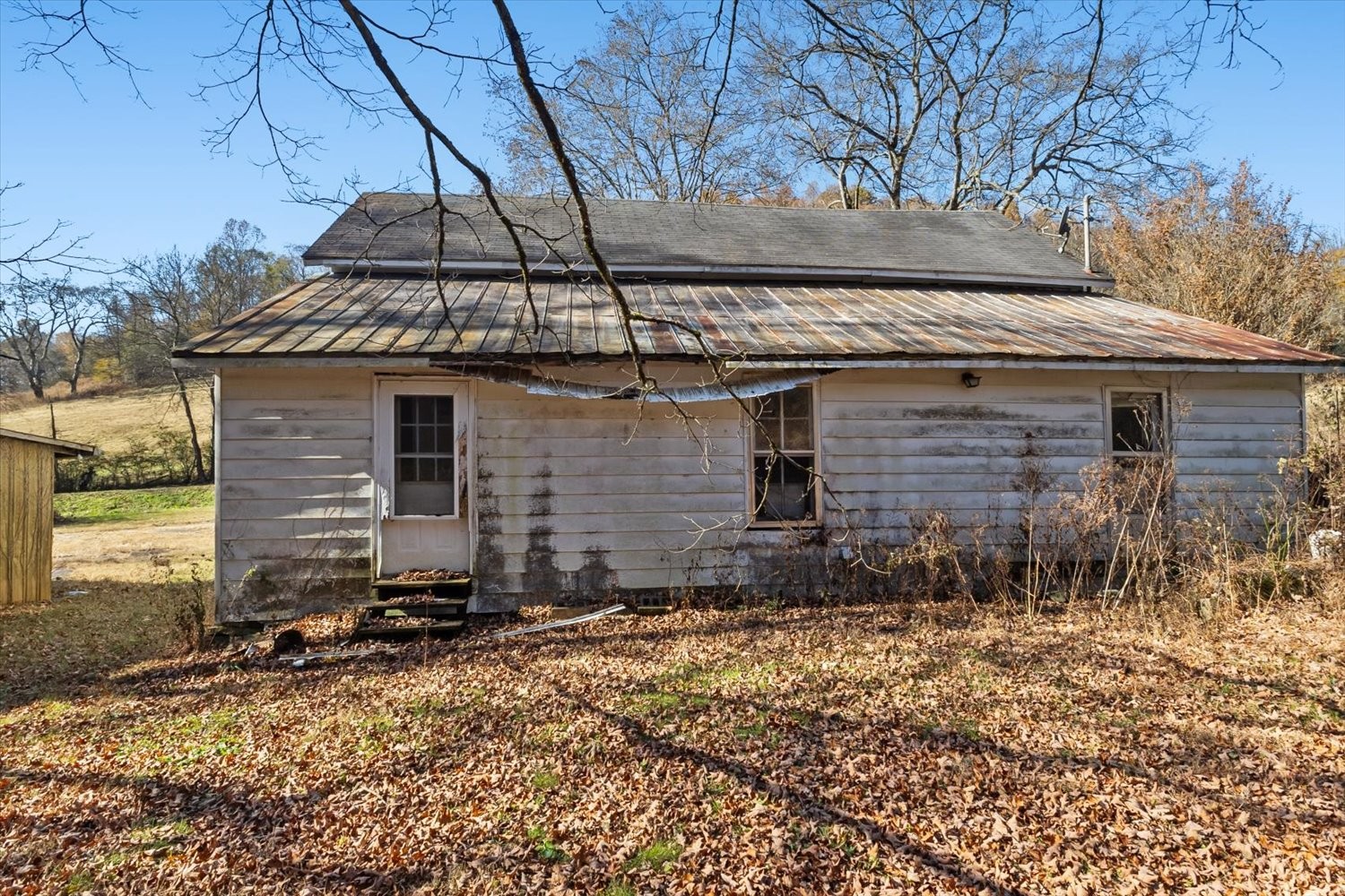 3885 Delina Road Cornersville, TN 37047 - Photo 55 of 67 a backyard of a house with large tree and wooden fence
