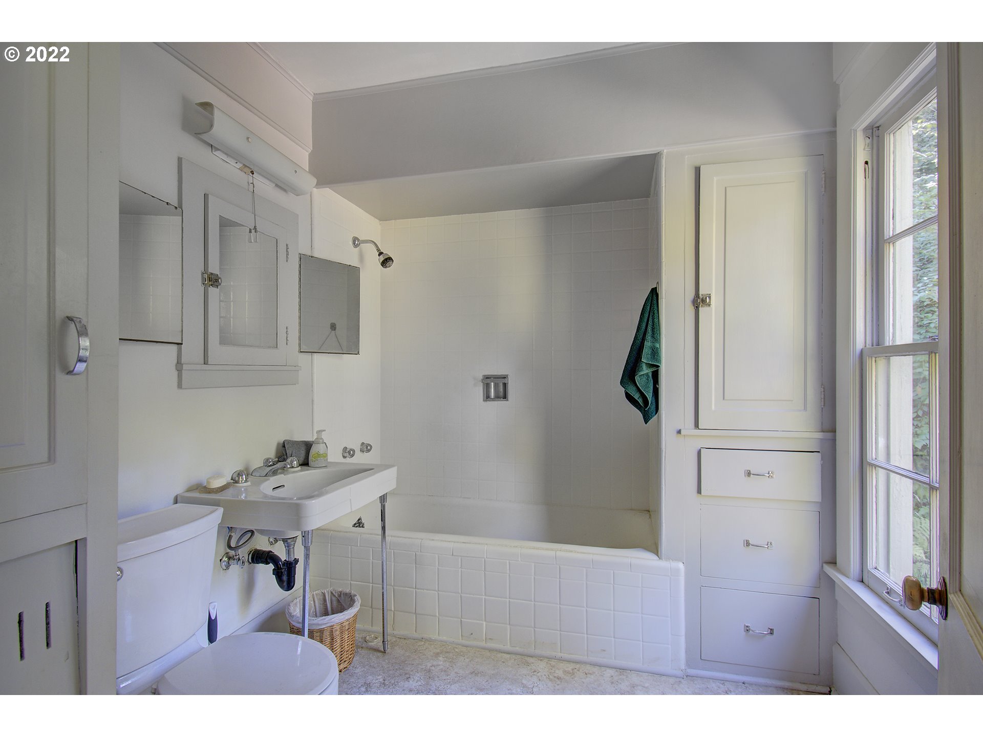 1110 Southeast Littlepage Road Corbett, OR 97019 - Photo 20 of 31 a bathroom with a sink a mirror and a bathtub