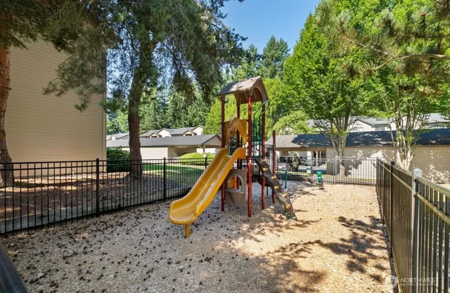 a view of a park with slide