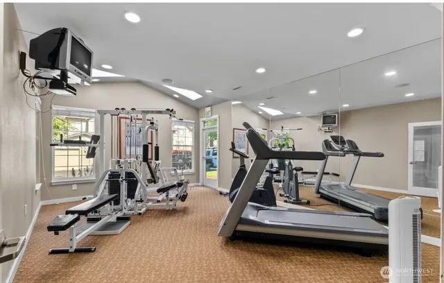 a view of a room with gym equipment