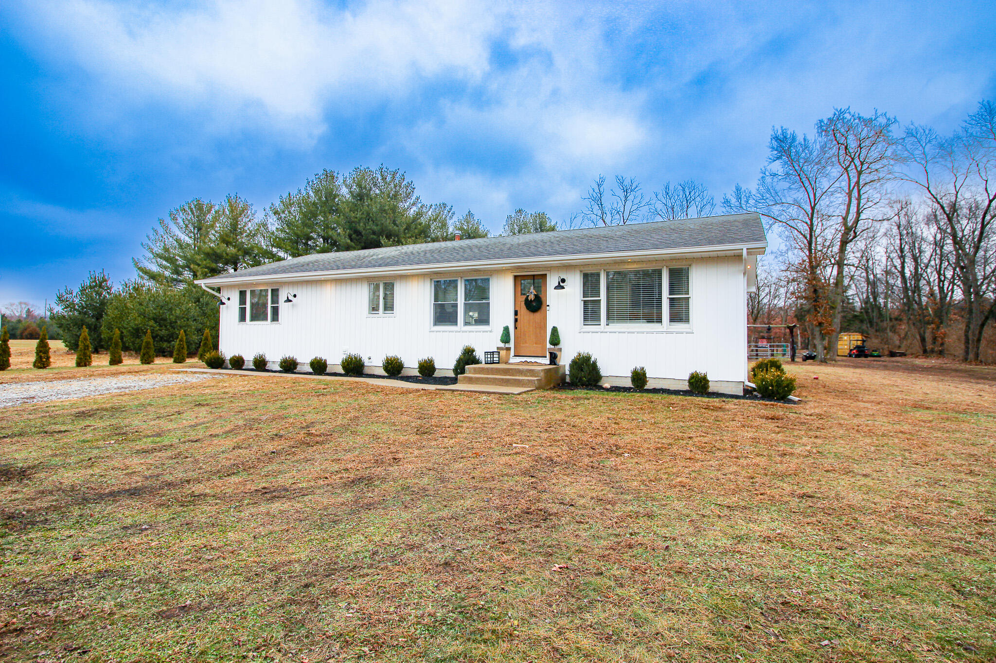 a view of a yard in front of a house with a yard