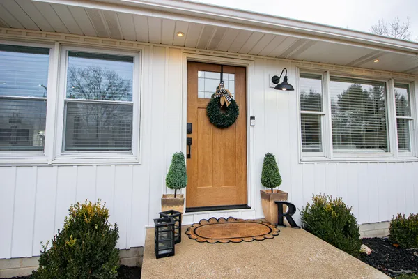 a backyard of a house with trees