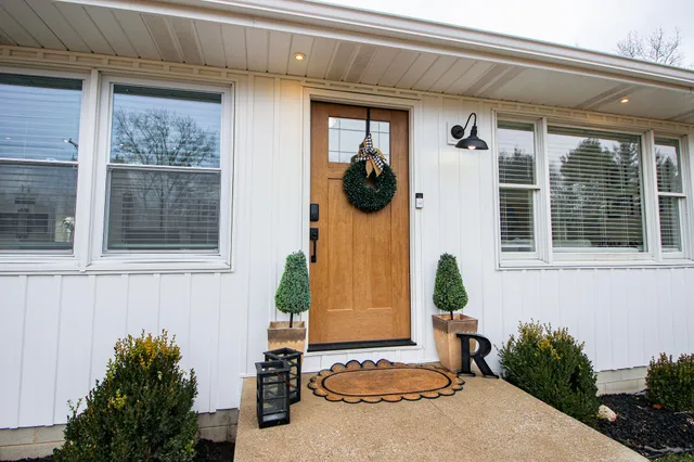 a backyard of a house with trees