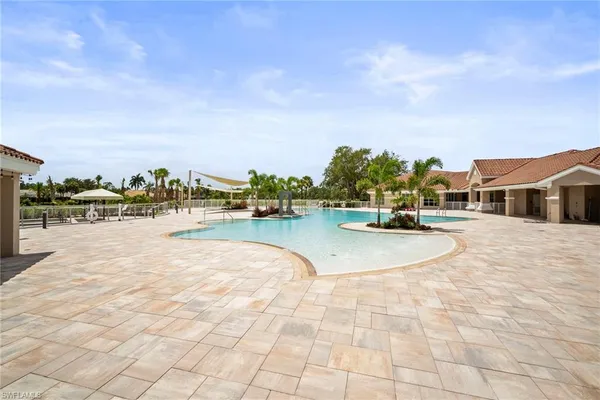a view of a swimming pool and lake