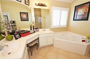 25411 Overbrook Terrace Lane Katy, TX 77494 - Photo 12 of 30 A view of the master suite bath with dual sinks, vanity and jetted tub to bubble all your troubles away.