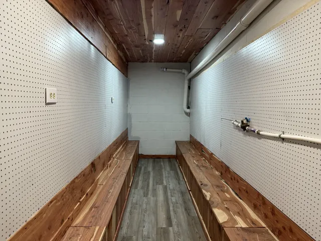 a view of wooden balcony