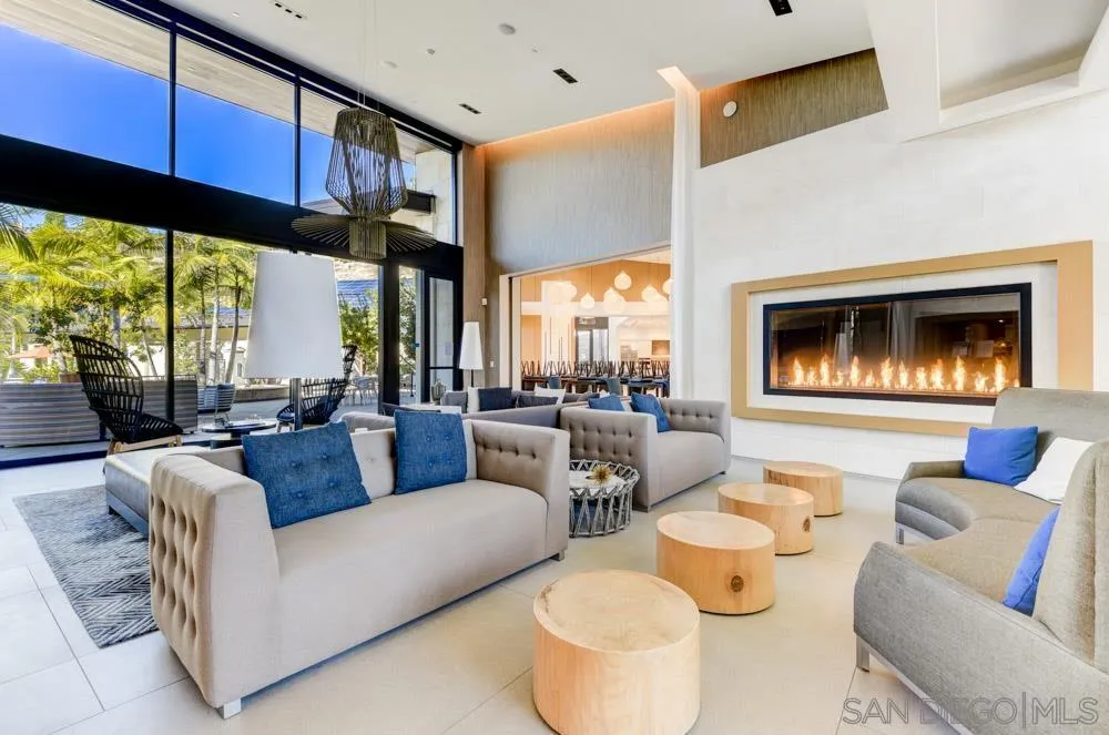 8344 Summit Way San Diego, CA 92108 - Photo 39 of 41 a living room with fireplace furniture and a large window