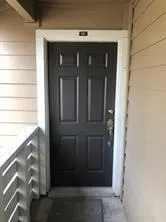 a view of wooden door