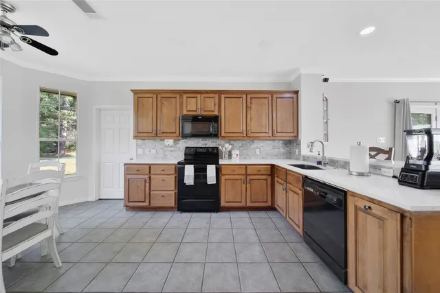 a dining room well furnished