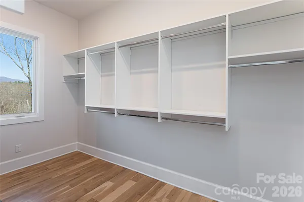 a view of an empty walk in closet
