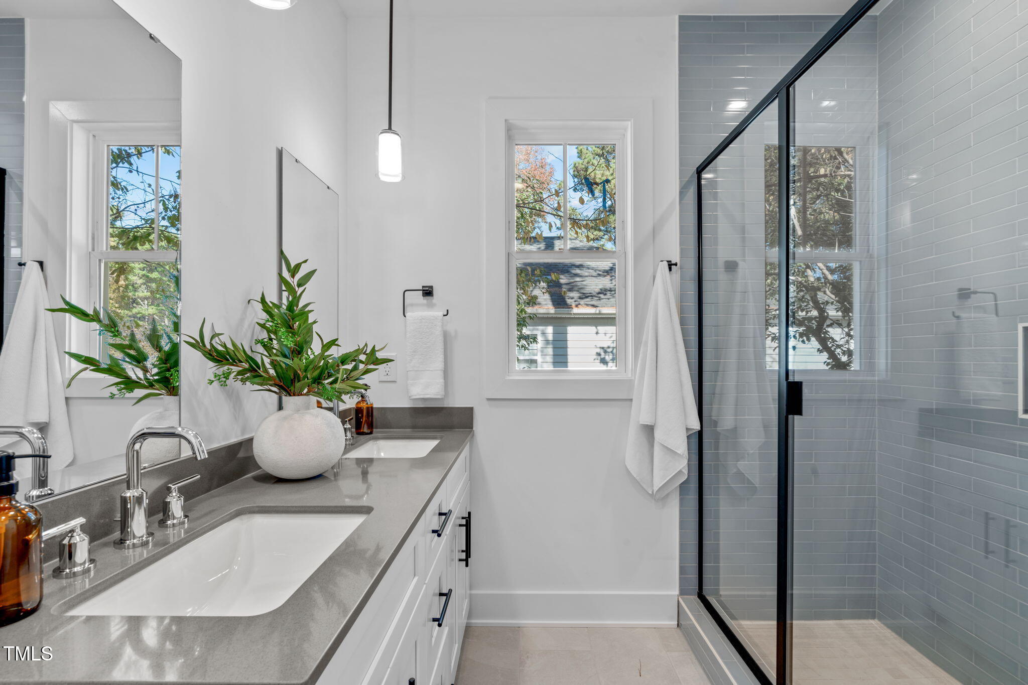 5061 Lundy Drive, Unit 101 Raleigh, NC 27606 - Photo 21 of 56 a bathroom with a potted plant on the counter and sink