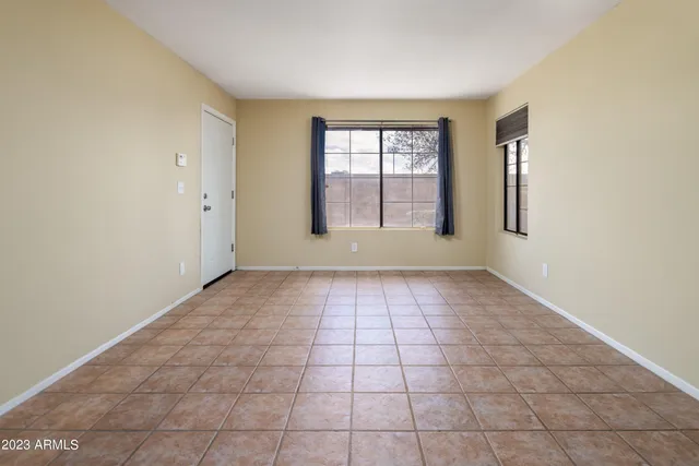 a view of a big room with closet and windows