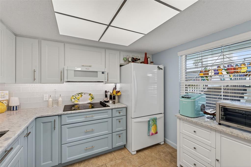 1430 Heather Ridge Boulevard, Unit 101 Dunedin, FL 34698 - Photo 19 of 44 a kitchen with a refrigerator and cabinets