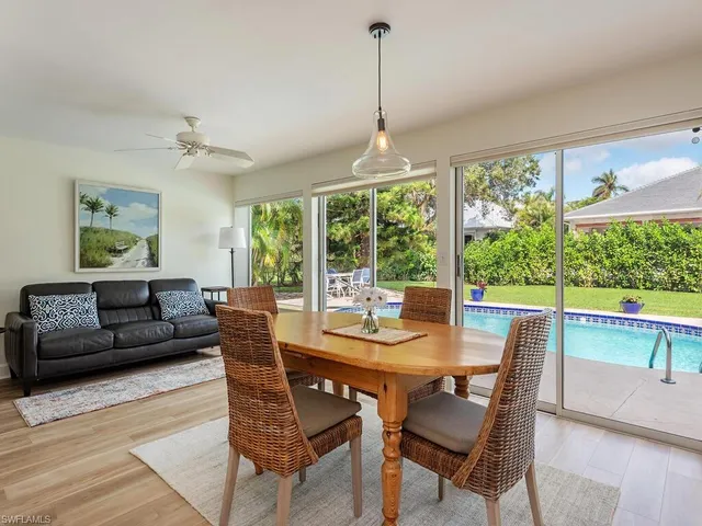 a view of a dining room and furniture window and wooden floor