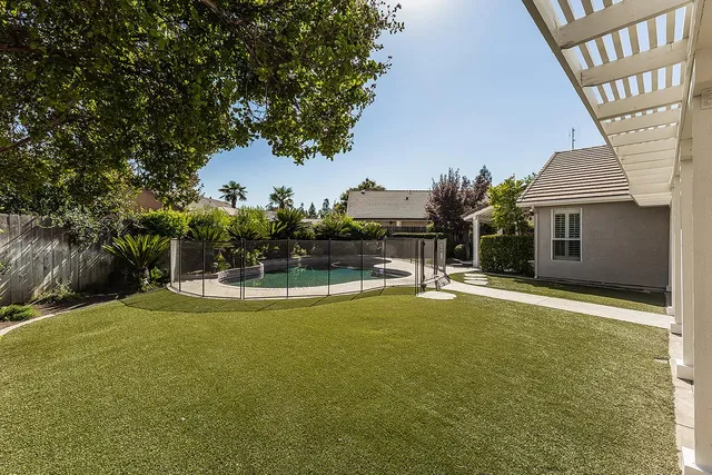 an aerial view of a house with garden