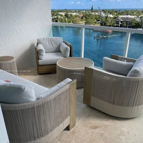 a view of a couches in a balcony