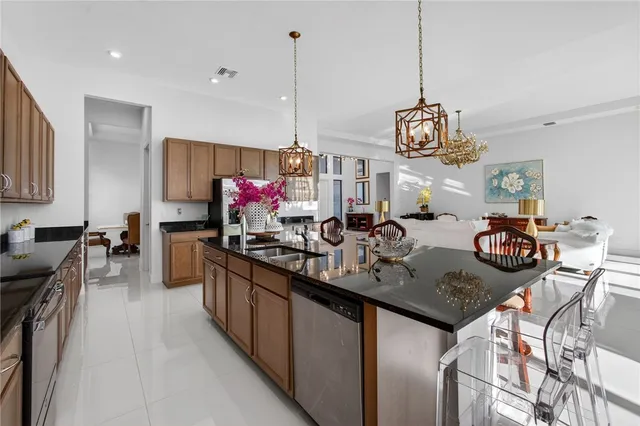 a kitchen with lots of counter top space