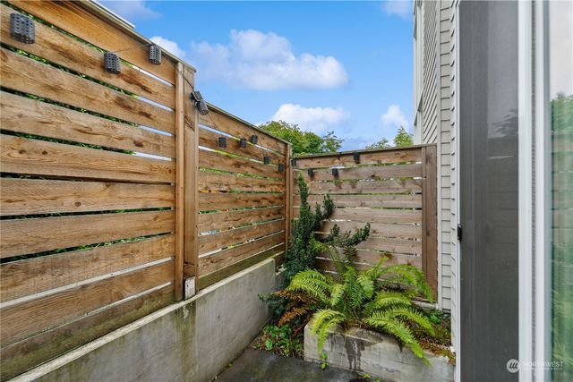 a view of a potted plant with building in front of it
