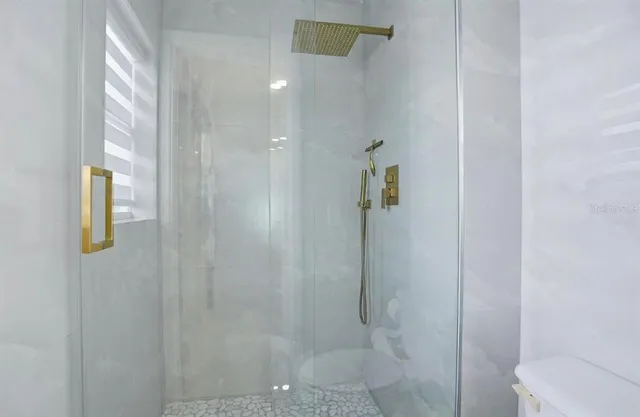 a bathroom with a shower