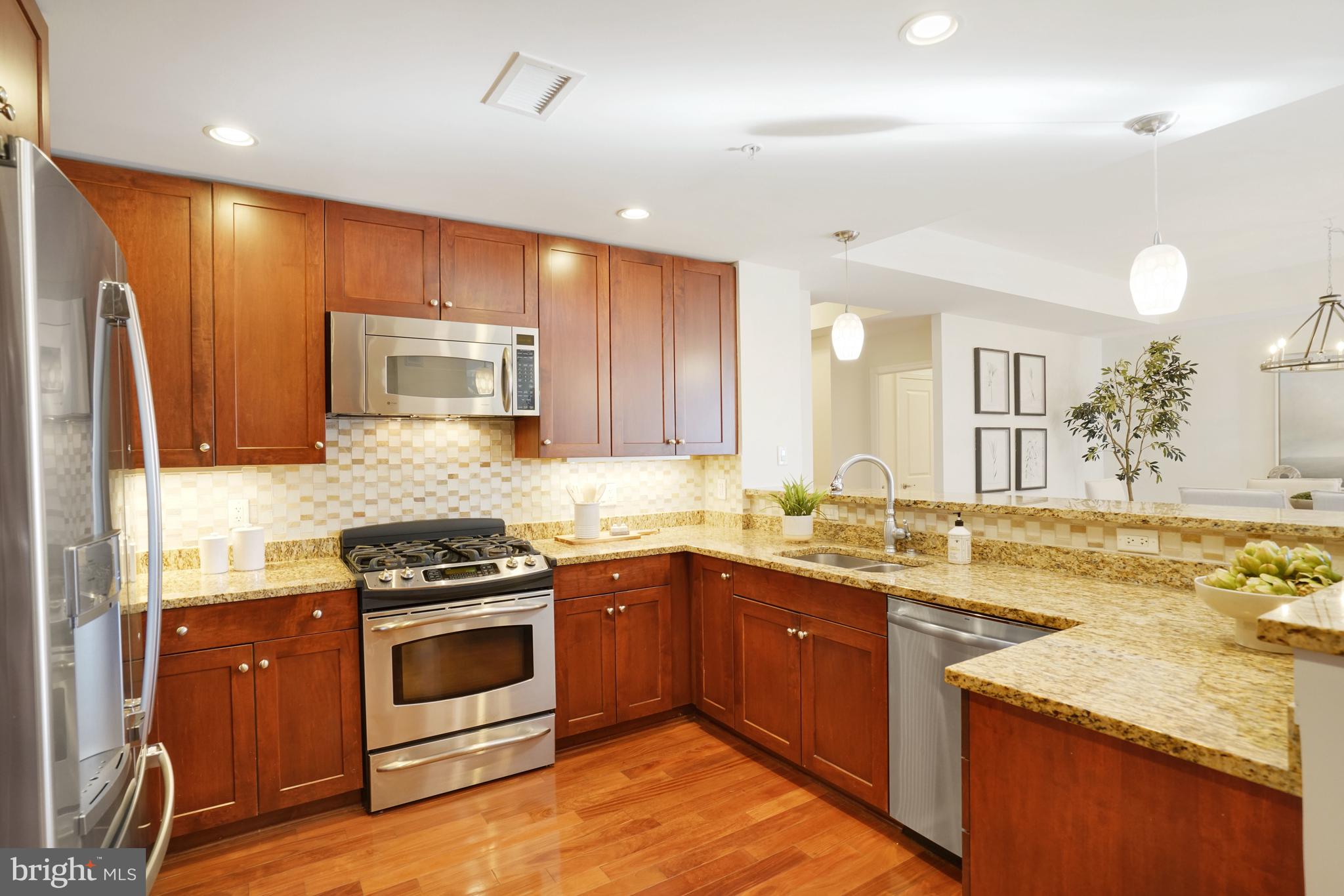513 West Broad Street, Unit 510 Falls Church, VA 22046 - Photo 14 of 55 a kitchen with stainless steel appliances granite countertop wooden cabinets stove a sink and dishwasher