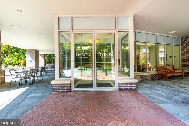 an outdoor space with seating space