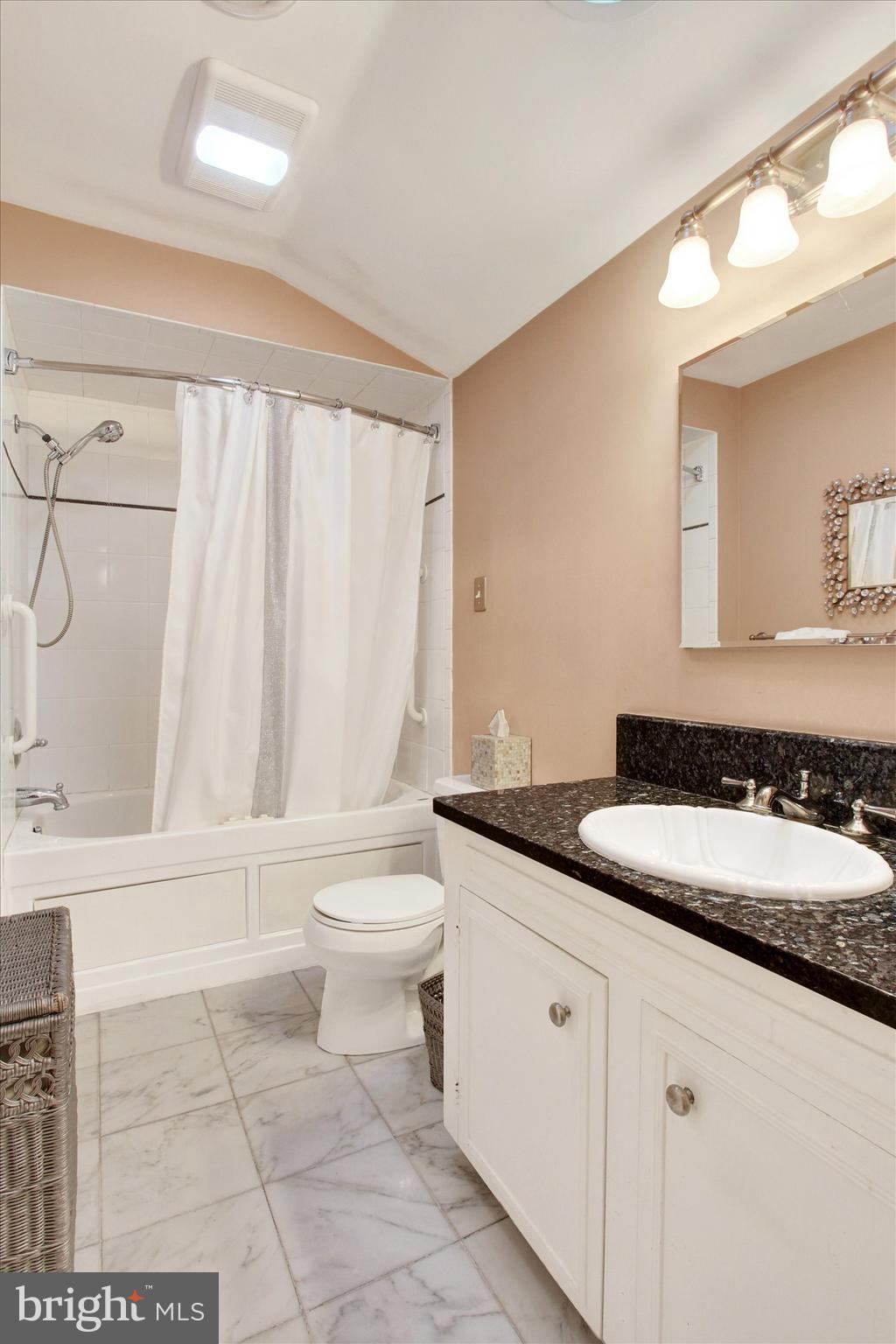 428 George Street Hanover, PA 17331 - Photo 27 of 43 a bathroom with a granite countertop sink toilet and a mirror