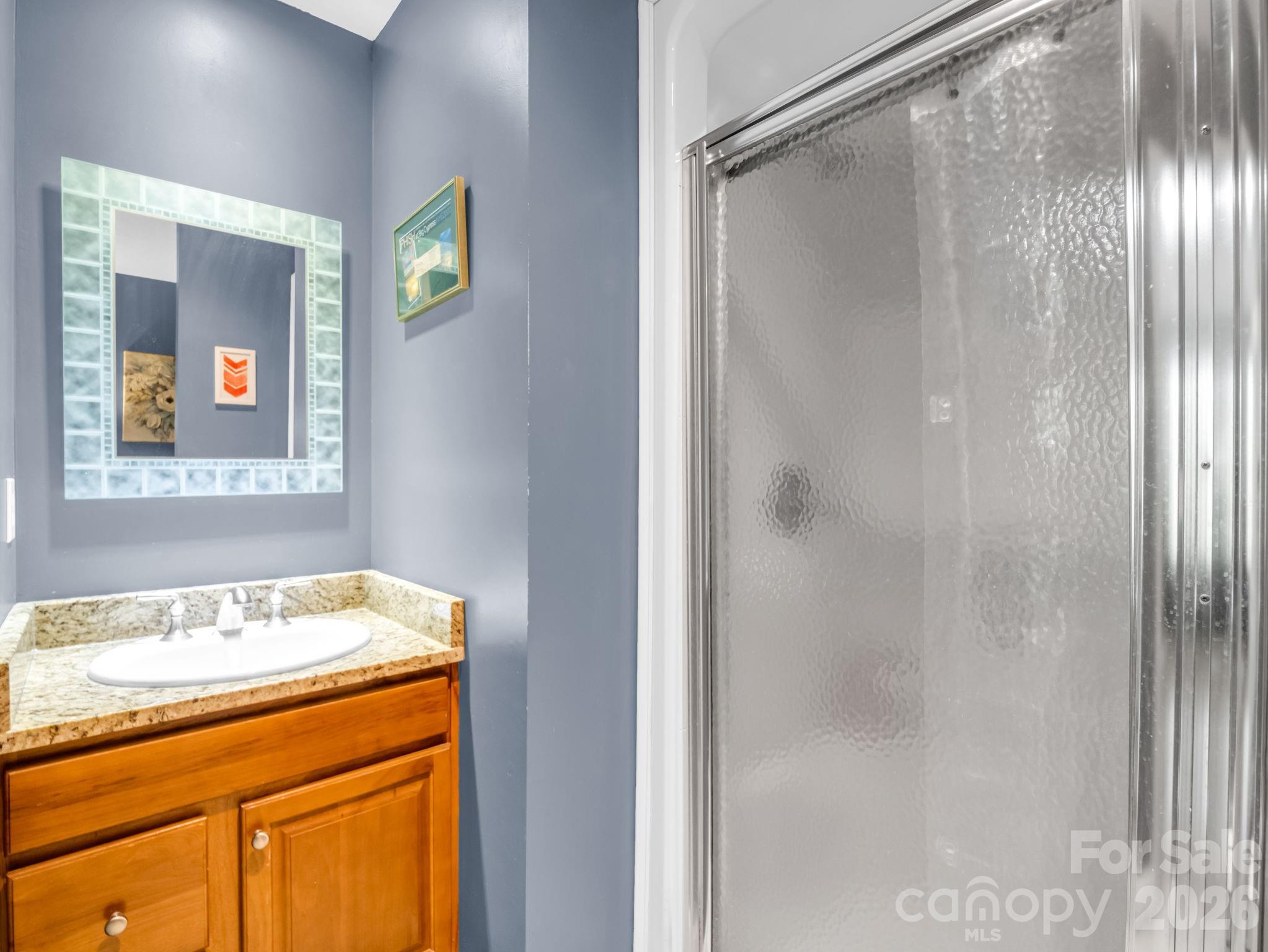 158 Shady Woods Lane Rutherfordton, NC 28139 - Photo 22 of 41 a bathroom with a granite countertop sink and a mirror