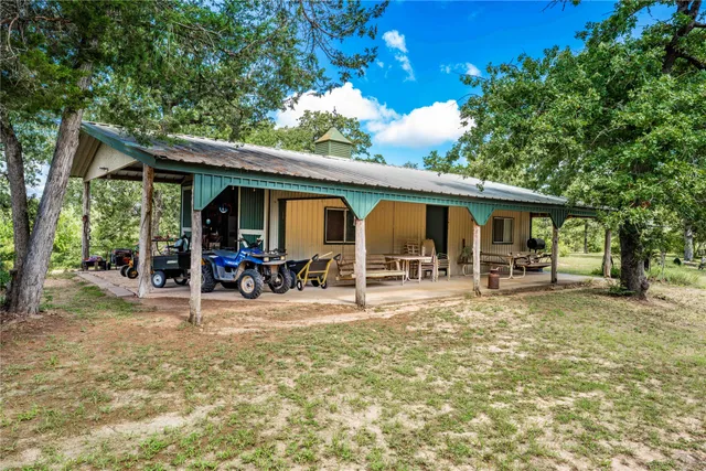 a view of a yard with plants and trees