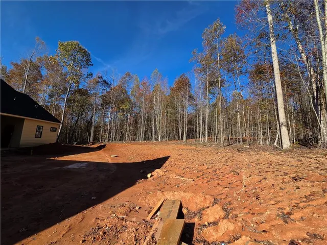 a view of a city with tree in the background