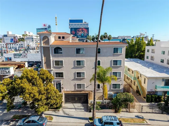 a front view of a building with street view