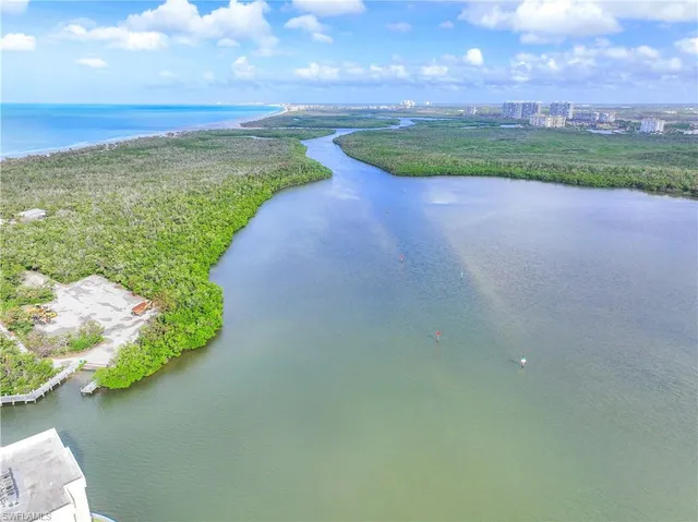 a view of a lake with a city