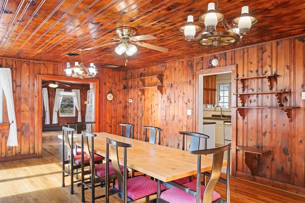 a dining room with chairs