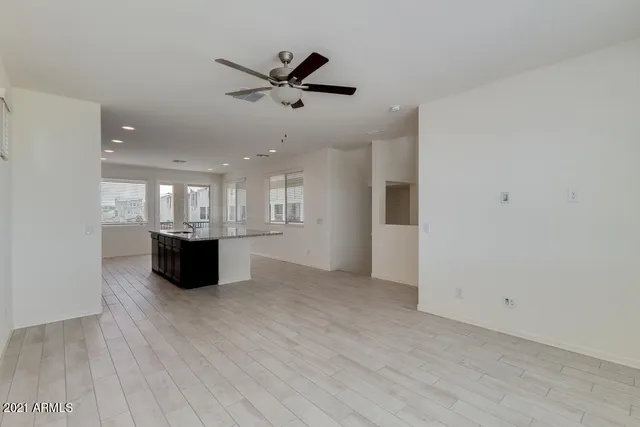 a view of large windows in a room