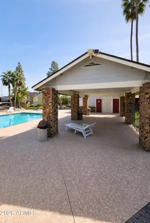 a view of a house with a patio