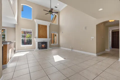 a living room with a fireplace