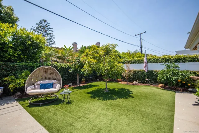 a view of a backyard with plants and a garden