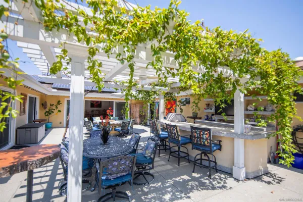 a view of a chairs and table in the patio