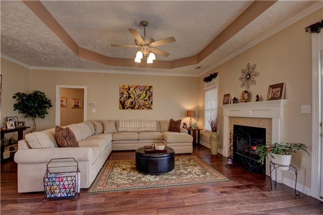 3580 Rabbit Run Trail Adams, TN 37010 - Photo 3 of 20 Spacious Living Room with beautiful Hardwood Floors, Ventless Gas Log Fireplace, Trey ceiling with ceiling fan.