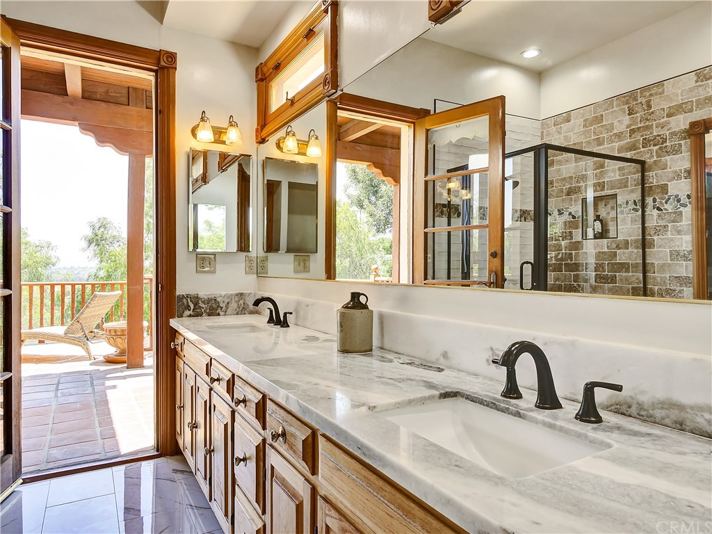 23740 Webb Road Chatsworth, CA 91311 - Photo 18 of 32 Master bath with all new fixtures, flooring and countertop, leads to outdoor deck