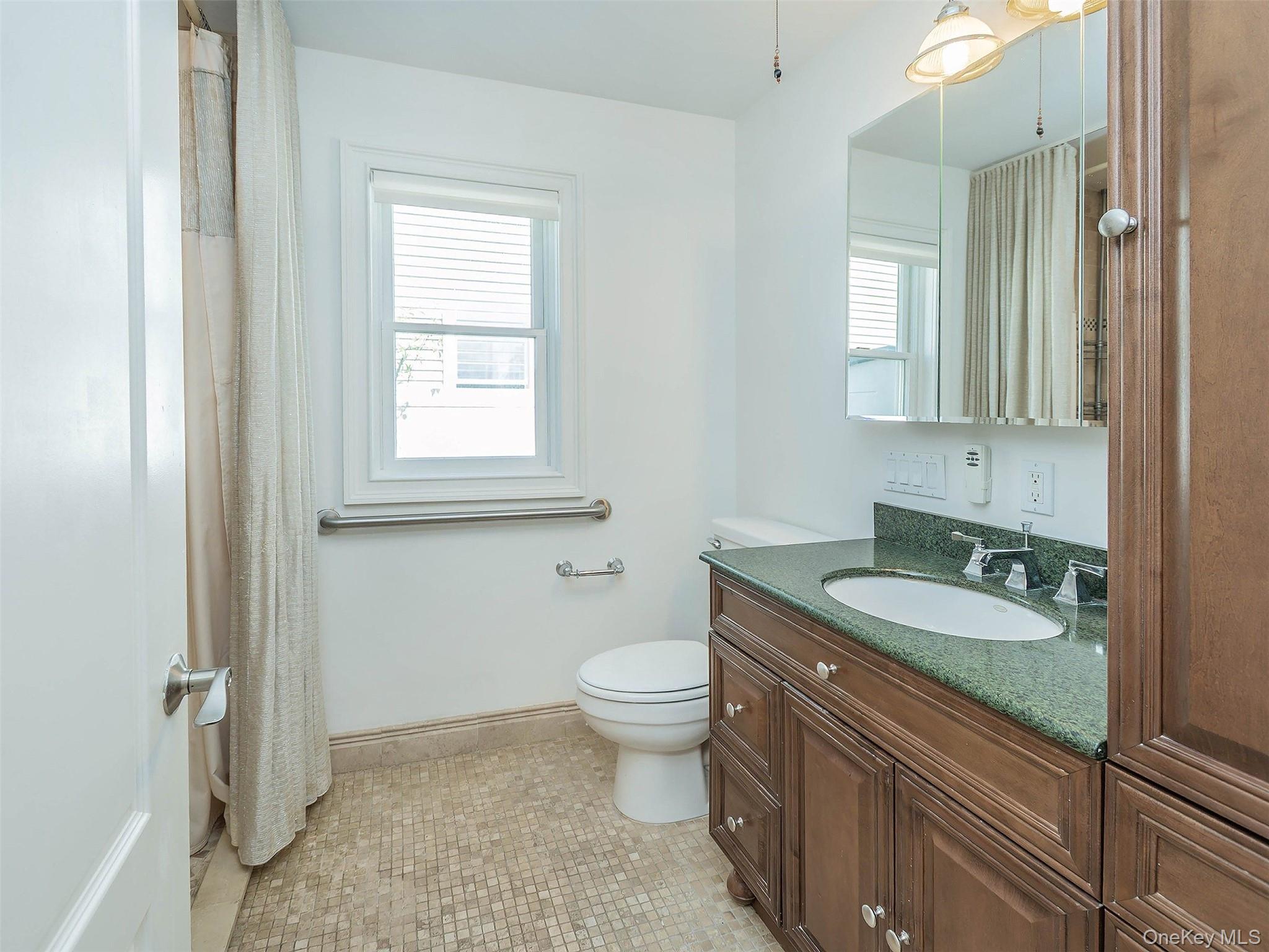 21 Marwood Road North Port Washington, NY 11050 - Photo 15 of 35 a bathroom with a granite countertop toilet a sink and a mirror