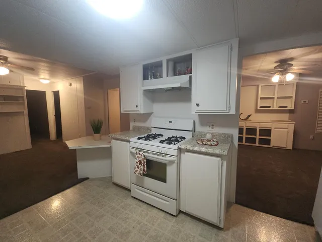 a kitchen with a stove and a refrigerator