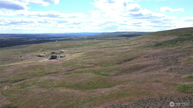 a view of a dry yard with wooden fence