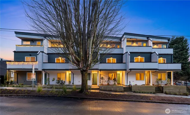 a front view of building with street