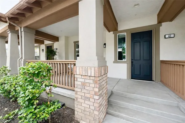 a porch with seating space