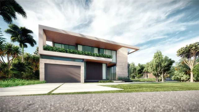 a house with a yard and a garage