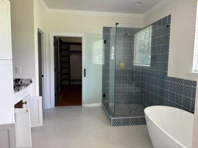 a bathroom with a bathtub a toilet and a shower