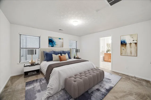 a bed room with a bed and a couch