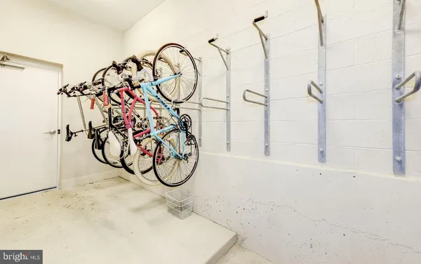 a aerial view of a brick building with a large windows