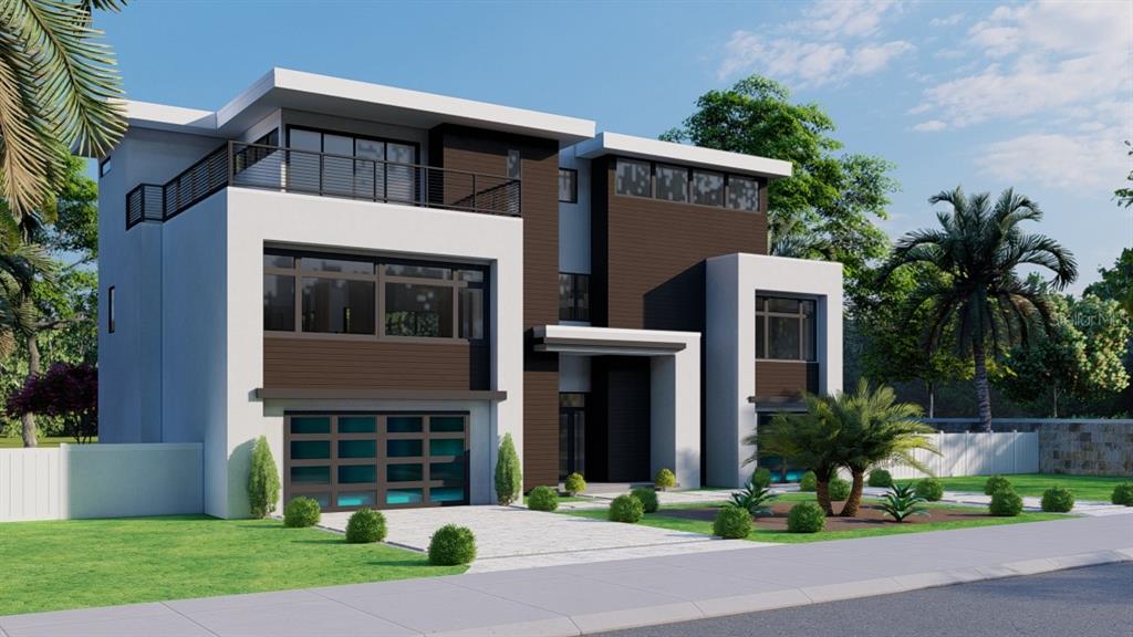 a front view of a house with a garden and plants