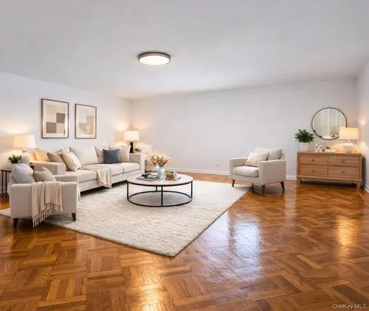 a living room with furniture and a table